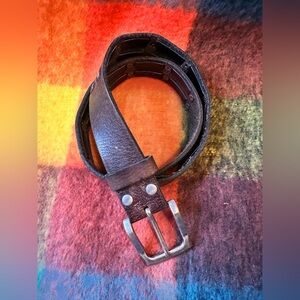 Vintage Brown Distressed Leather Silver Buckle Belt